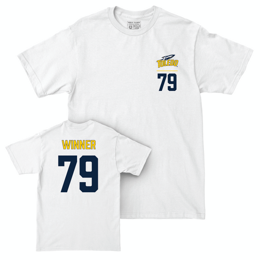 Toledo Football White Logo Comfort Colors Tee - Alek Winner | #79 Small