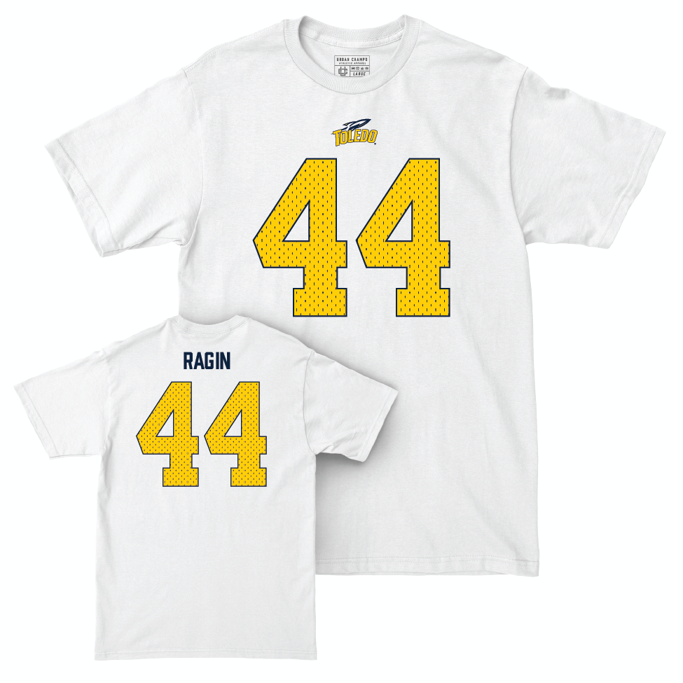 Toledo Football White Blitz Comfort Colors Tee - D'Andre Ragin | #44 Small